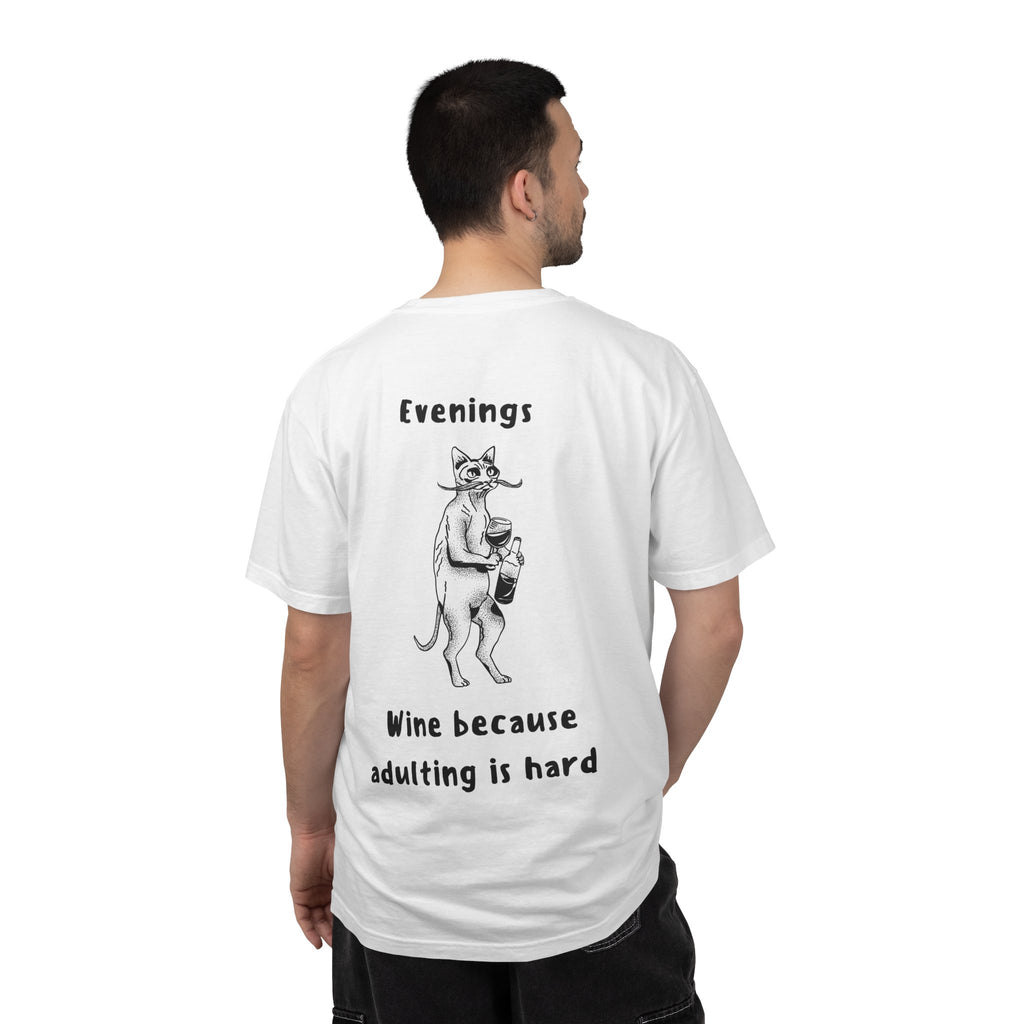 Graphic Tee — “Mornings: Coffee / Evenings: Wine Because Adulting Is Hard”