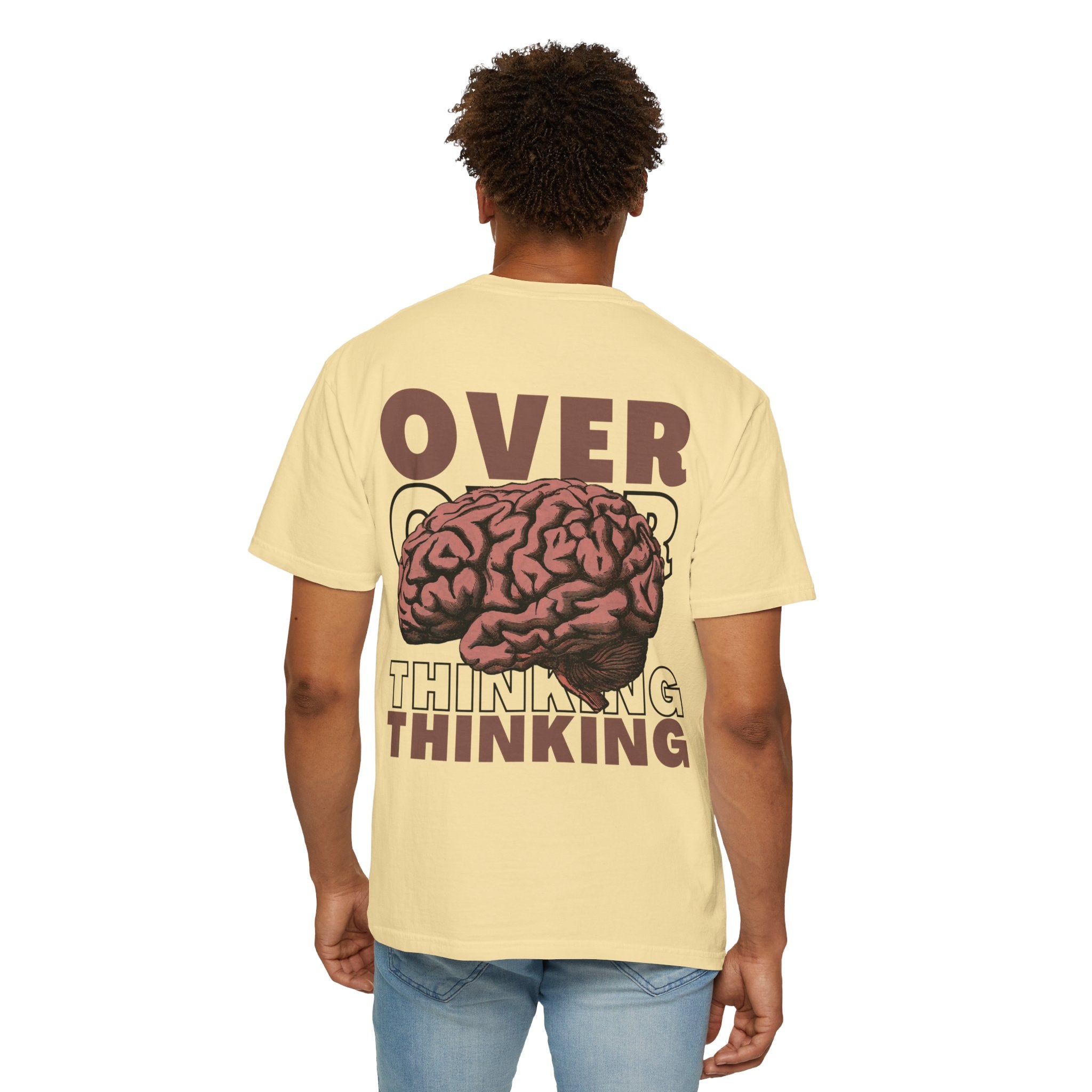 Overthinking Brain Graphic T-Shirt — "Overthinking" Back Print