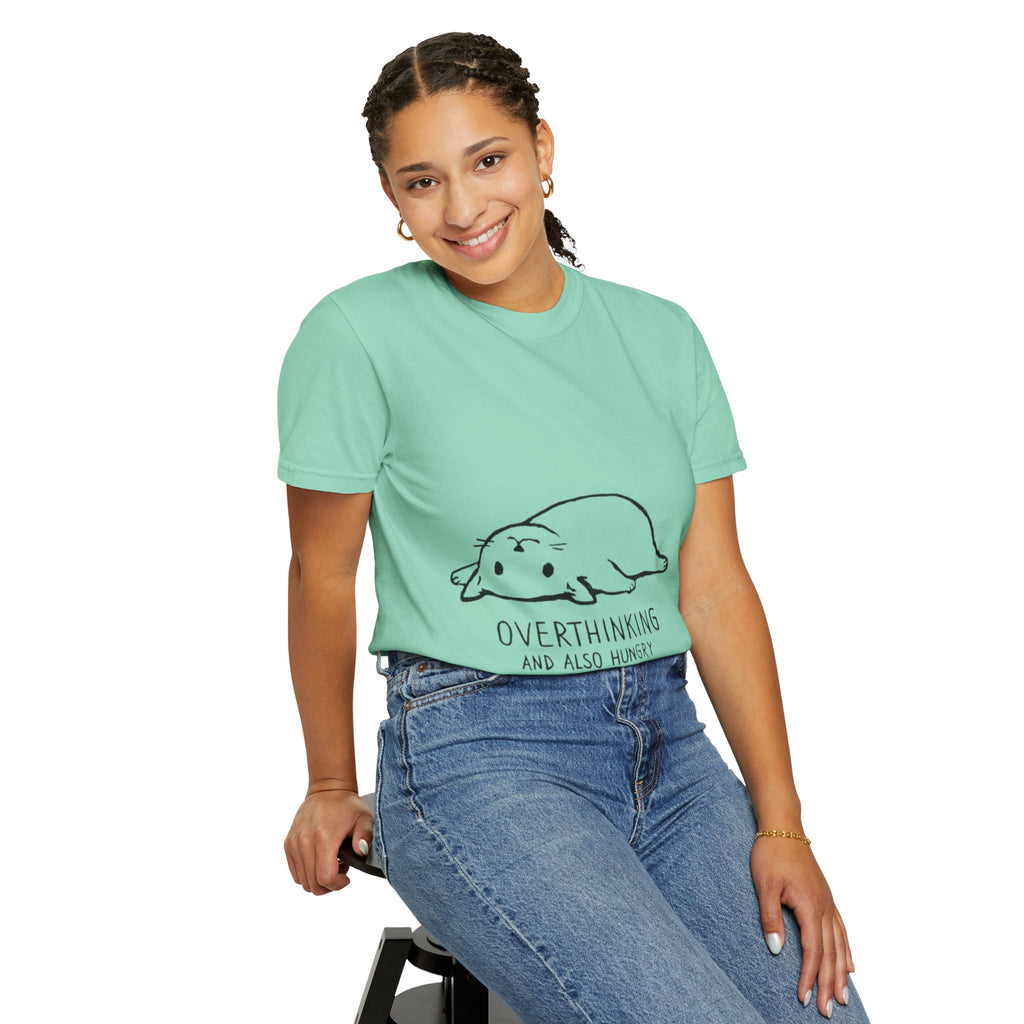 Overthinking and Also Hungry T-Shirt — Cute Lazy Cat Graphic Tee