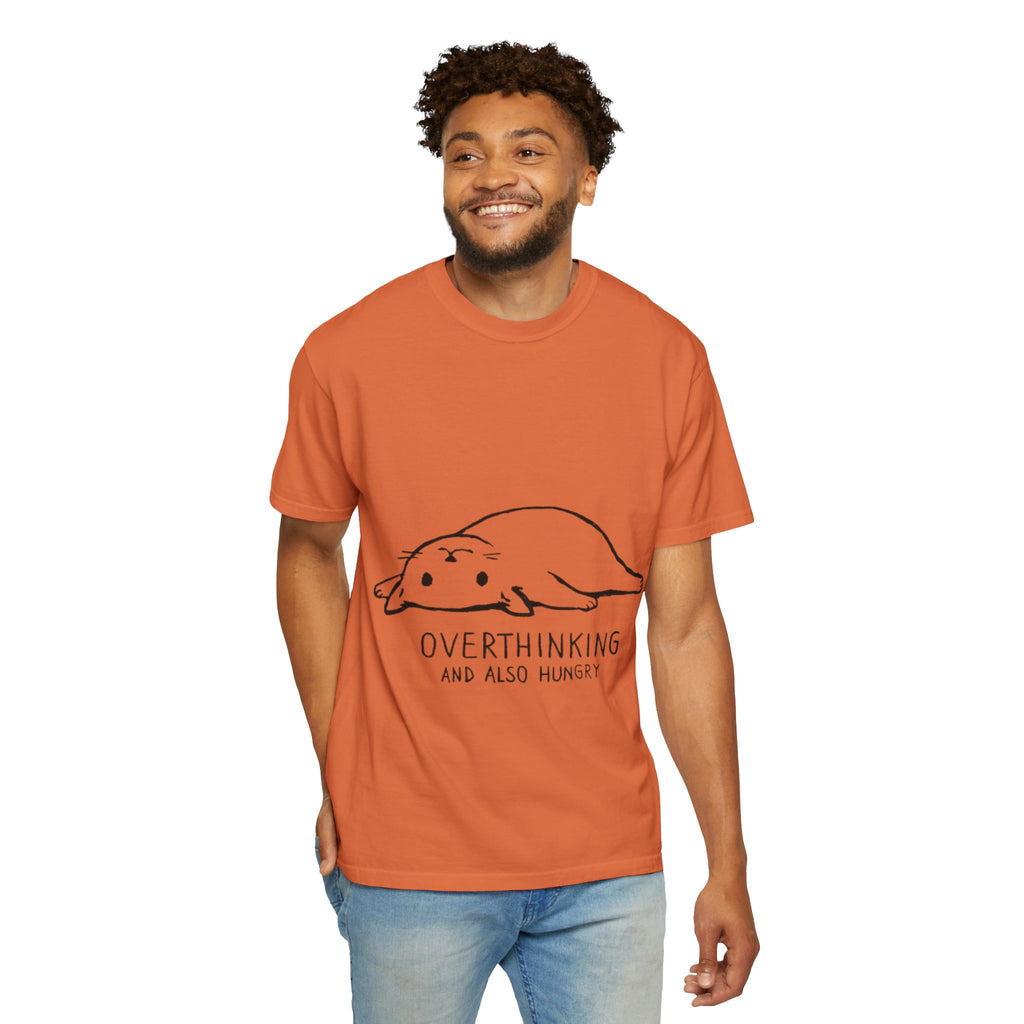 Overthinking and Also Hungry T-Shirt — Cute Lazy Cat Graphic Tee