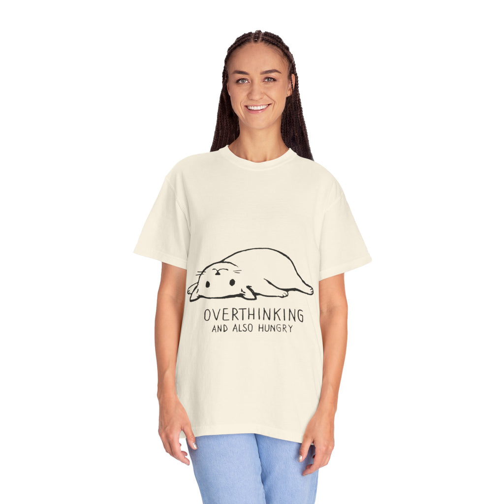 Overthinking and Also Hungry T-Shirt — Cute Lazy Cat Graphic Tee