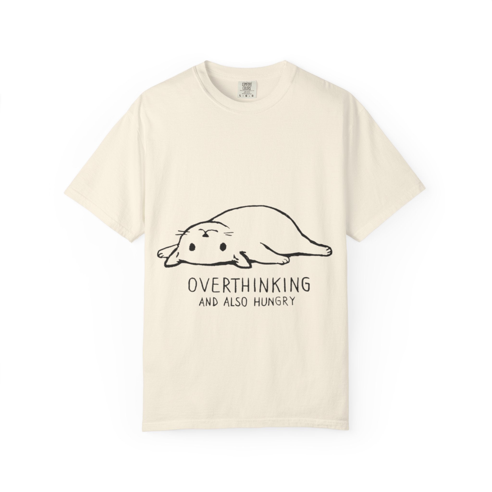 Overthinking and Also Hungry T-Shirt — Cute Lazy Cat Graphic Tee