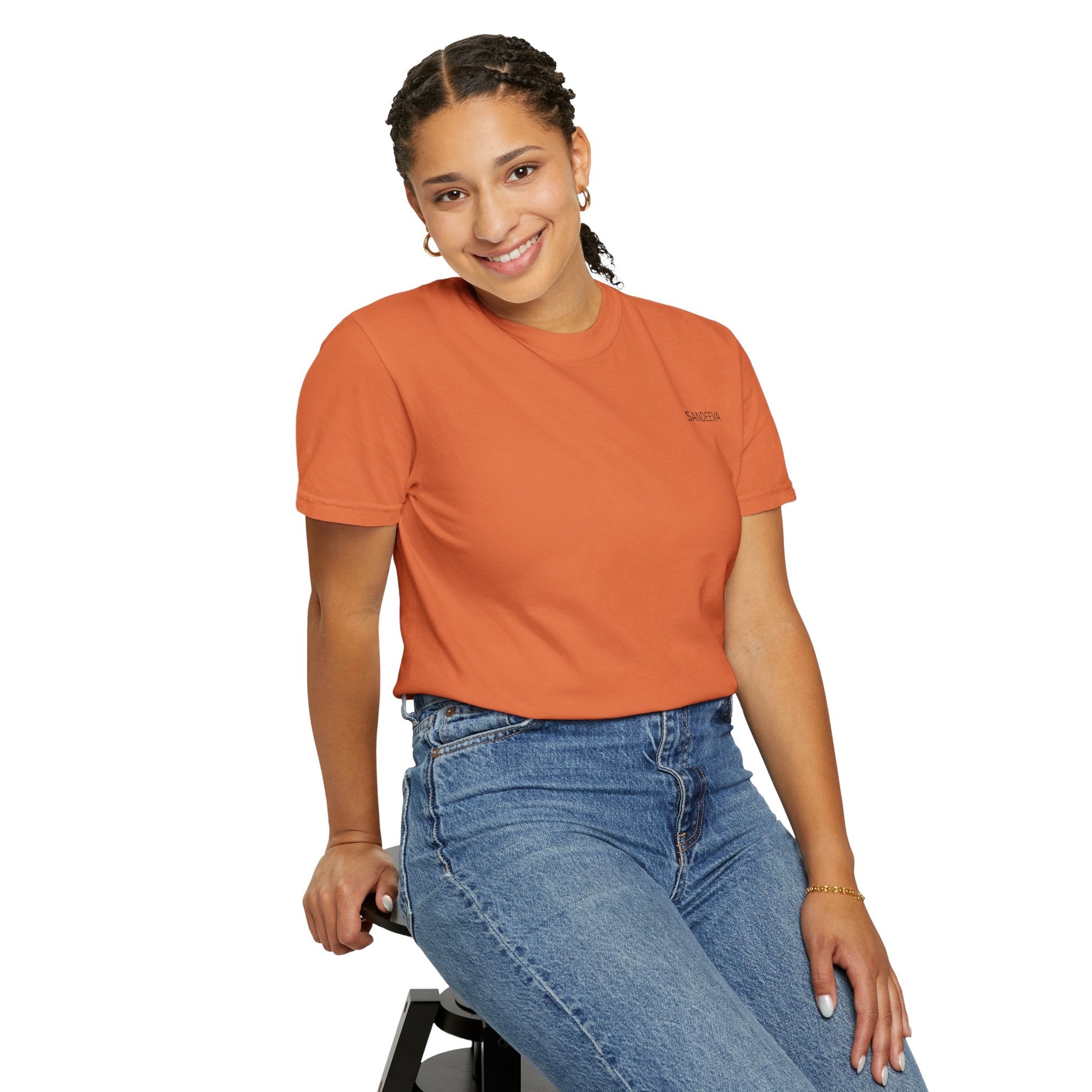 Minimal 'SANDEEVA' Solid T-Shirt — Garment-Dyed Cotton Tee