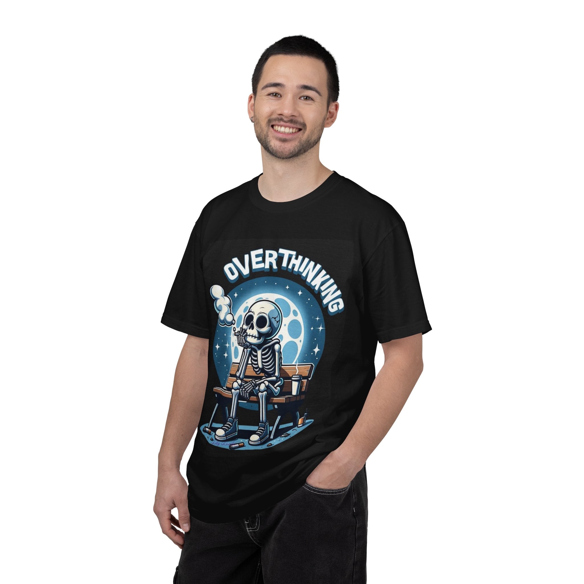 Overthinking Skeleton T-Shirt — Funny Moody Skull Tee for Anxious Thinkers