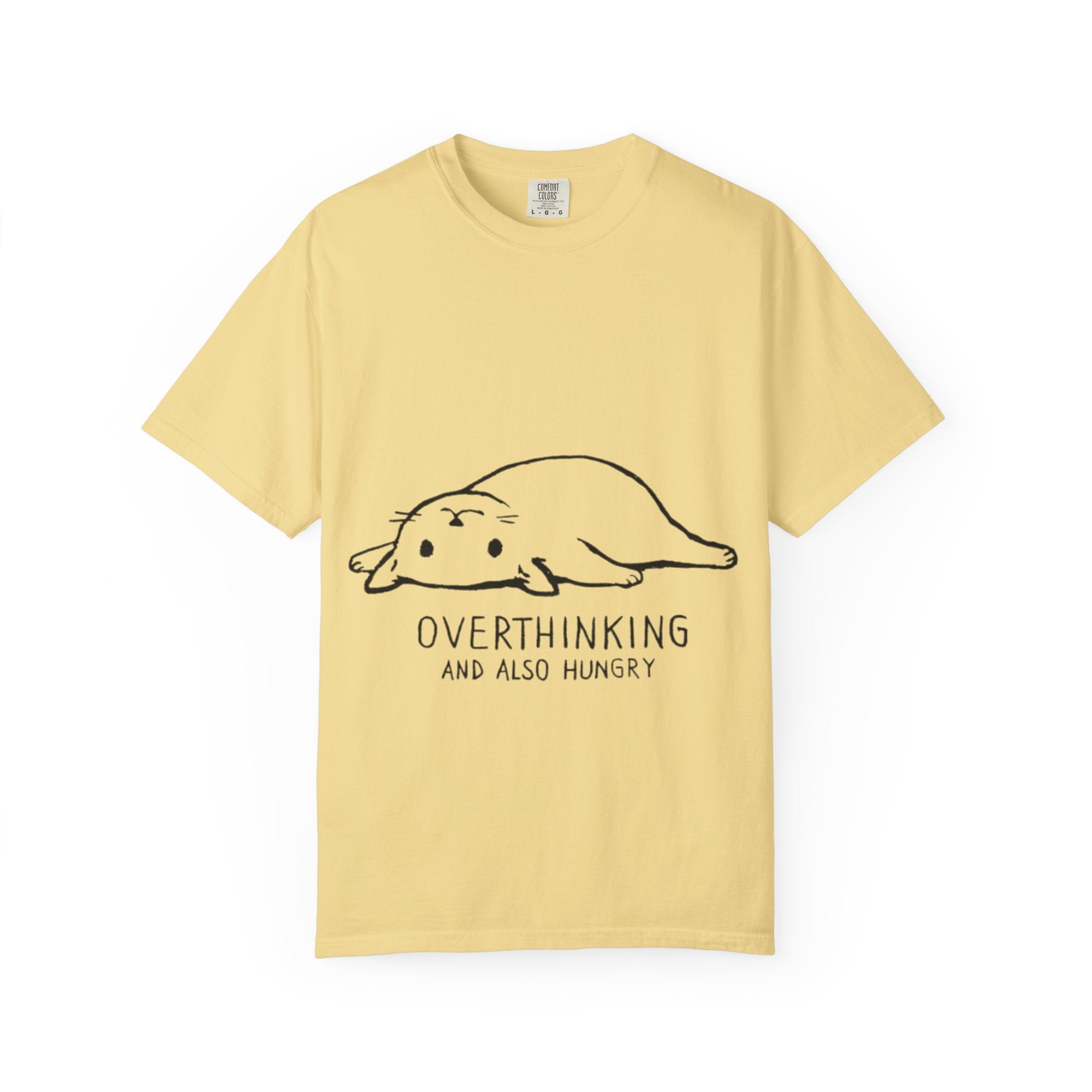 Overthinking and Also Hungry T-Shirt — Cute Lazy Cat Graphic Tee