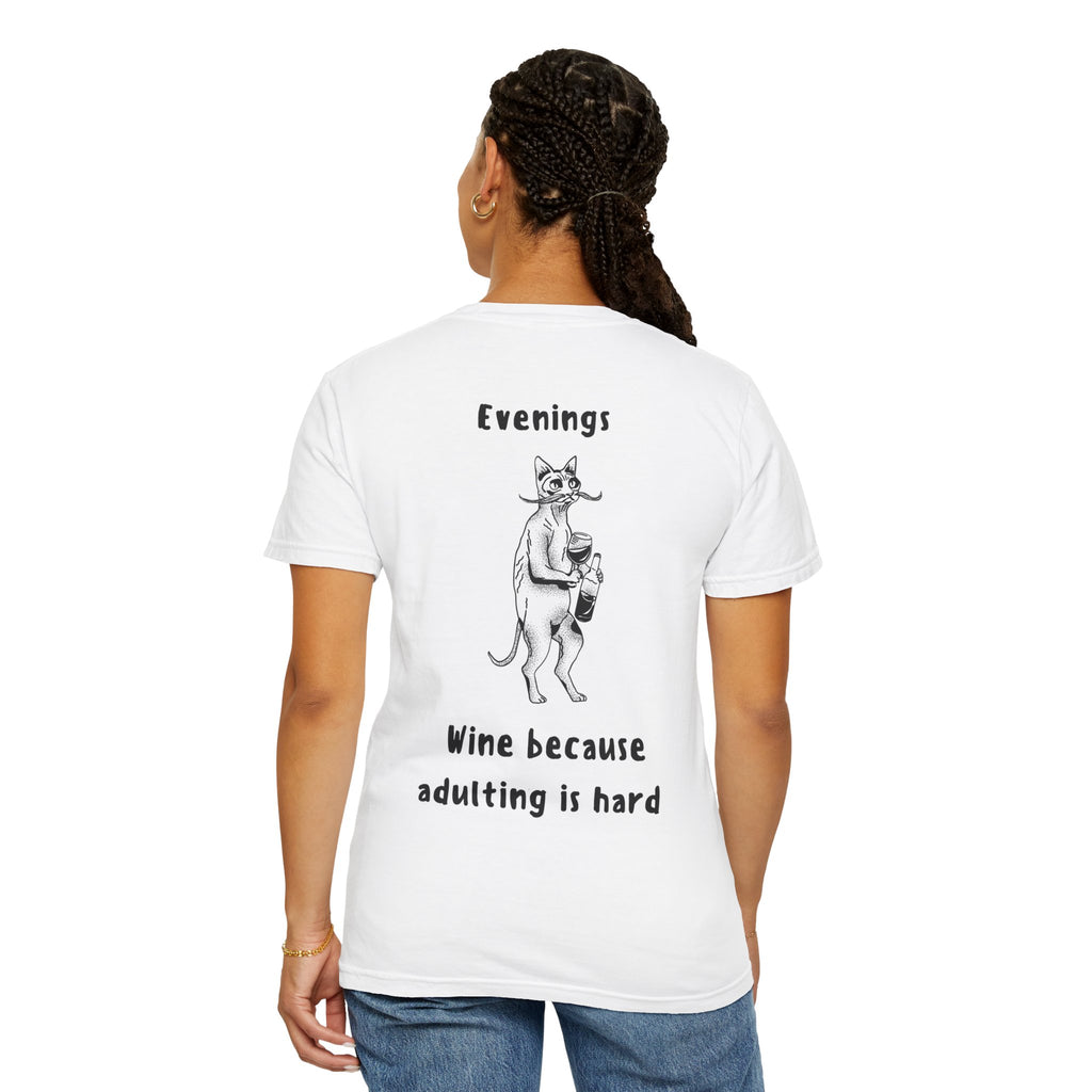 Graphic Tee — “Mornings: Coffee / Evenings: Wine Because Adulting Is Hard”
