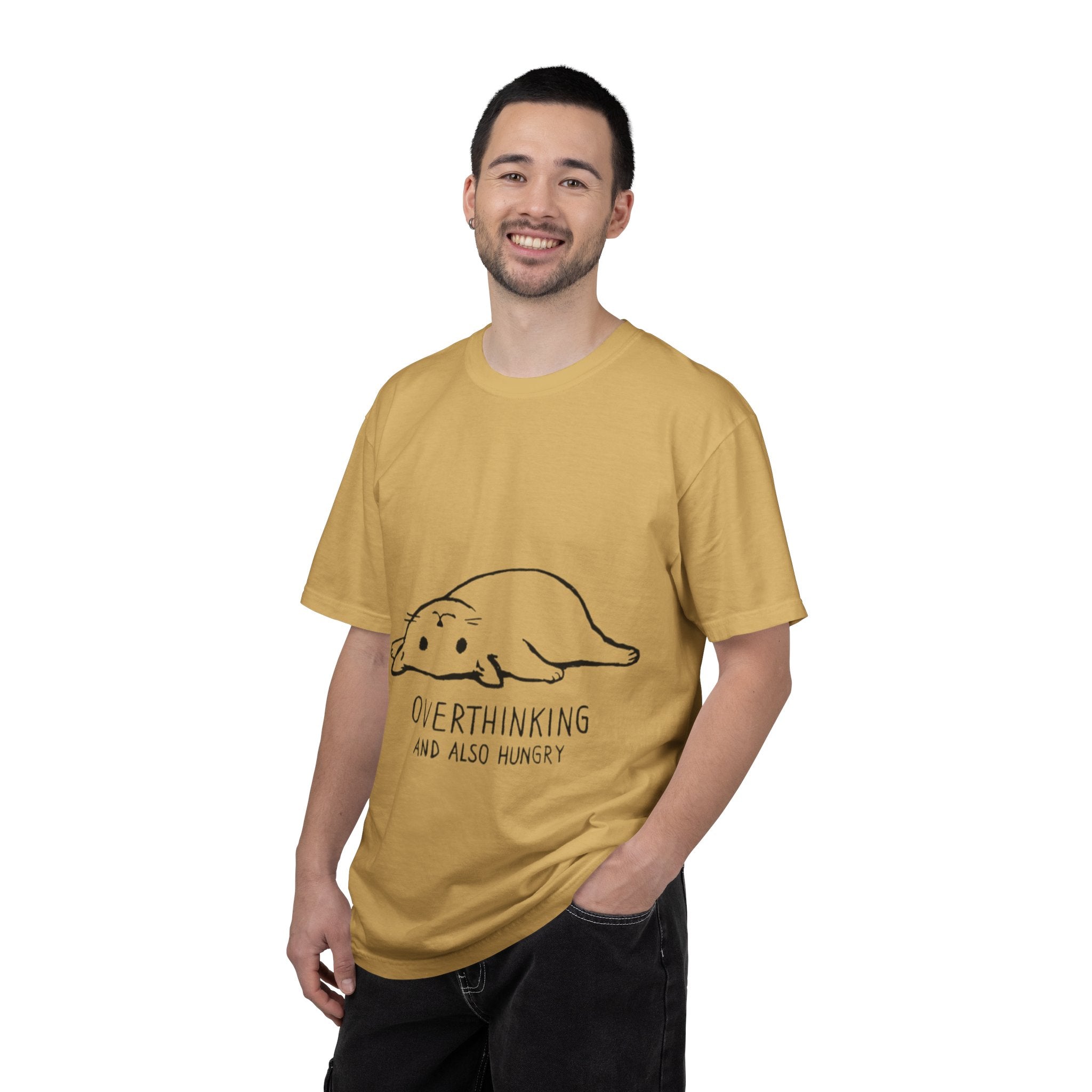 Overthinking and Also Hungry T-Shirt — Cute Lazy Cat Graphic Tee