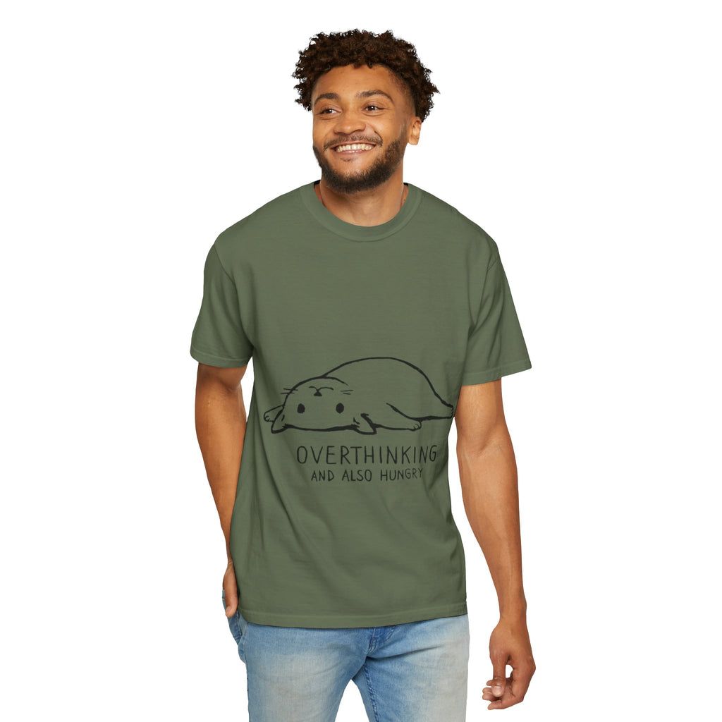 Overthinking and Also Hungry T-Shirt — Cute Lazy Cat Graphic Tee
