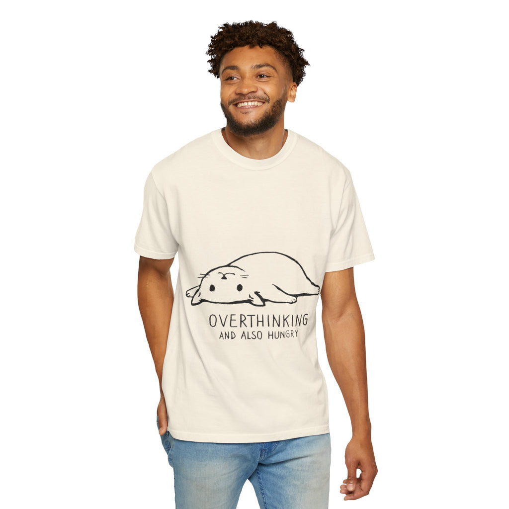 Overthinking and Also Hungry T-Shirt — Cute Lazy Cat Graphic Tee