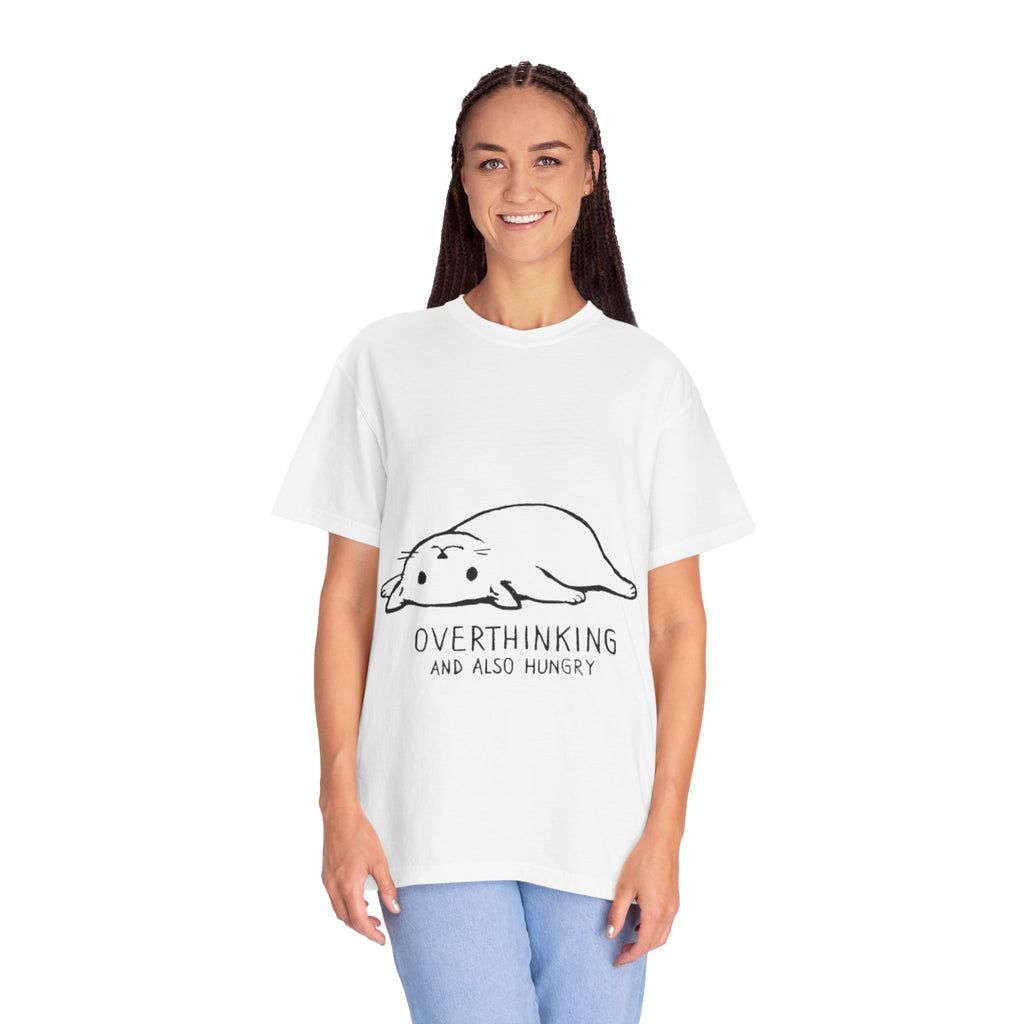 Overthinking and Also Hungry T-Shirt — Cute Lazy Cat Graphic Tee