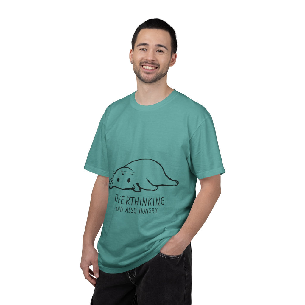 Overthinking and Also Hungry T-Shirt — Cute Lazy Cat Graphic Tee