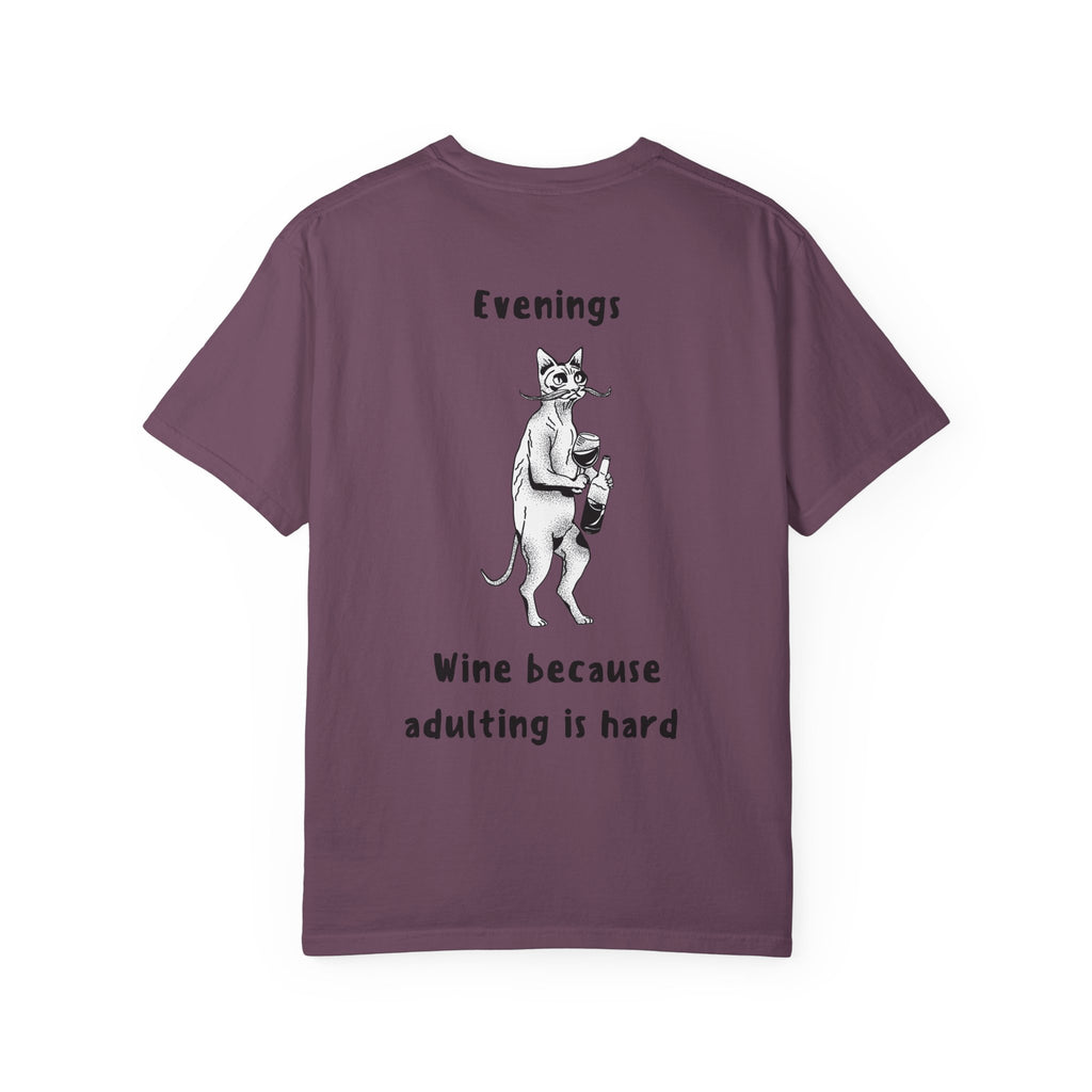 Graphic Tee — “Mornings: Coffee / Evenings: Wine Because Adulting Is Hard”