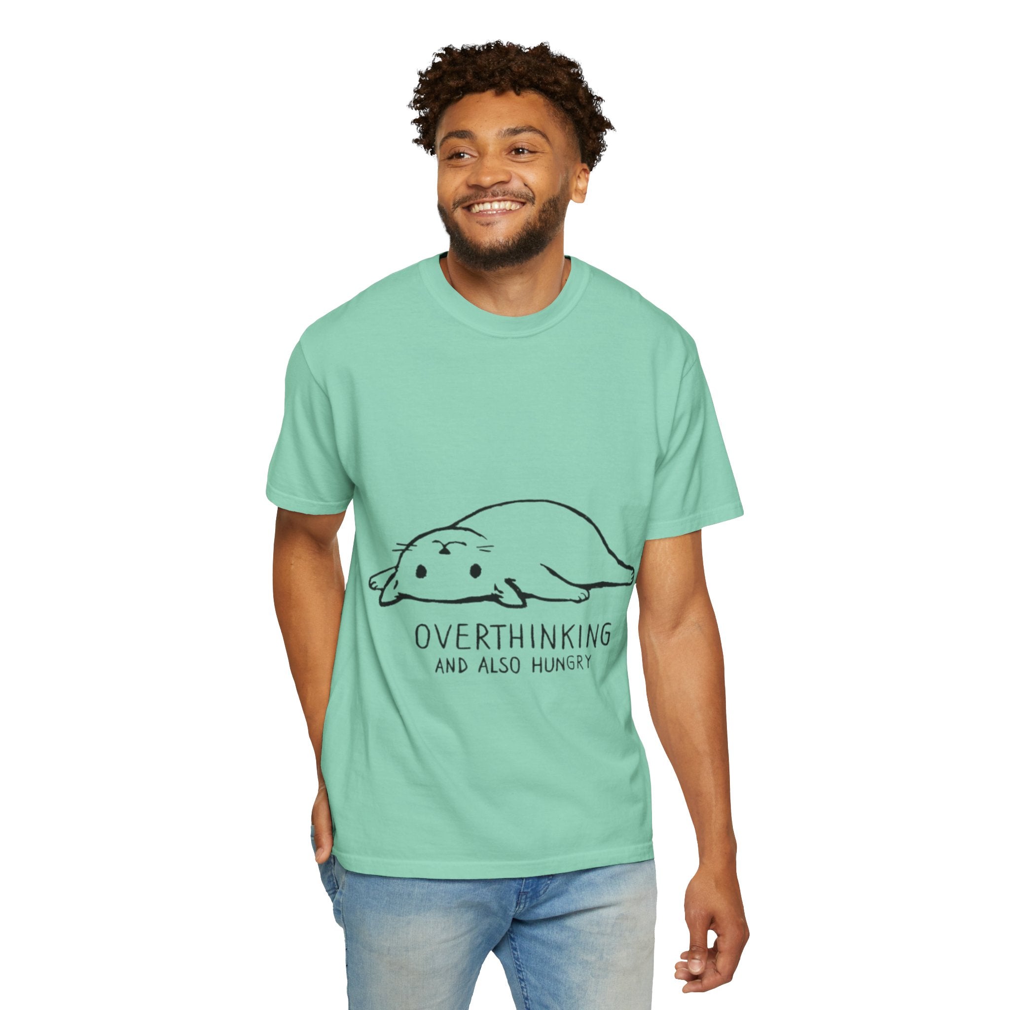 Overthinking and Also Hungry T-Shirt — Cute Lazy Cat Graphic Tee