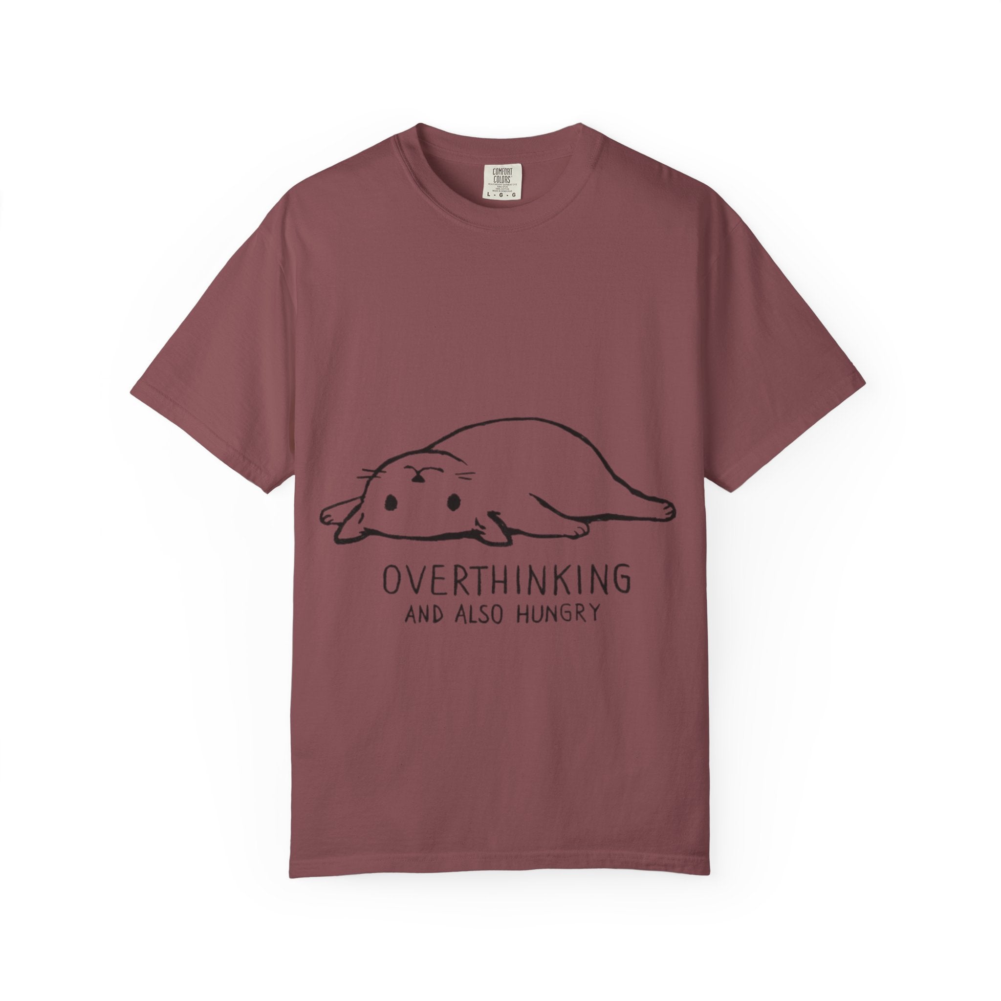 Overthinking and Also Hungry T-Shirt — Cute Lazy Cat Graphic Tee