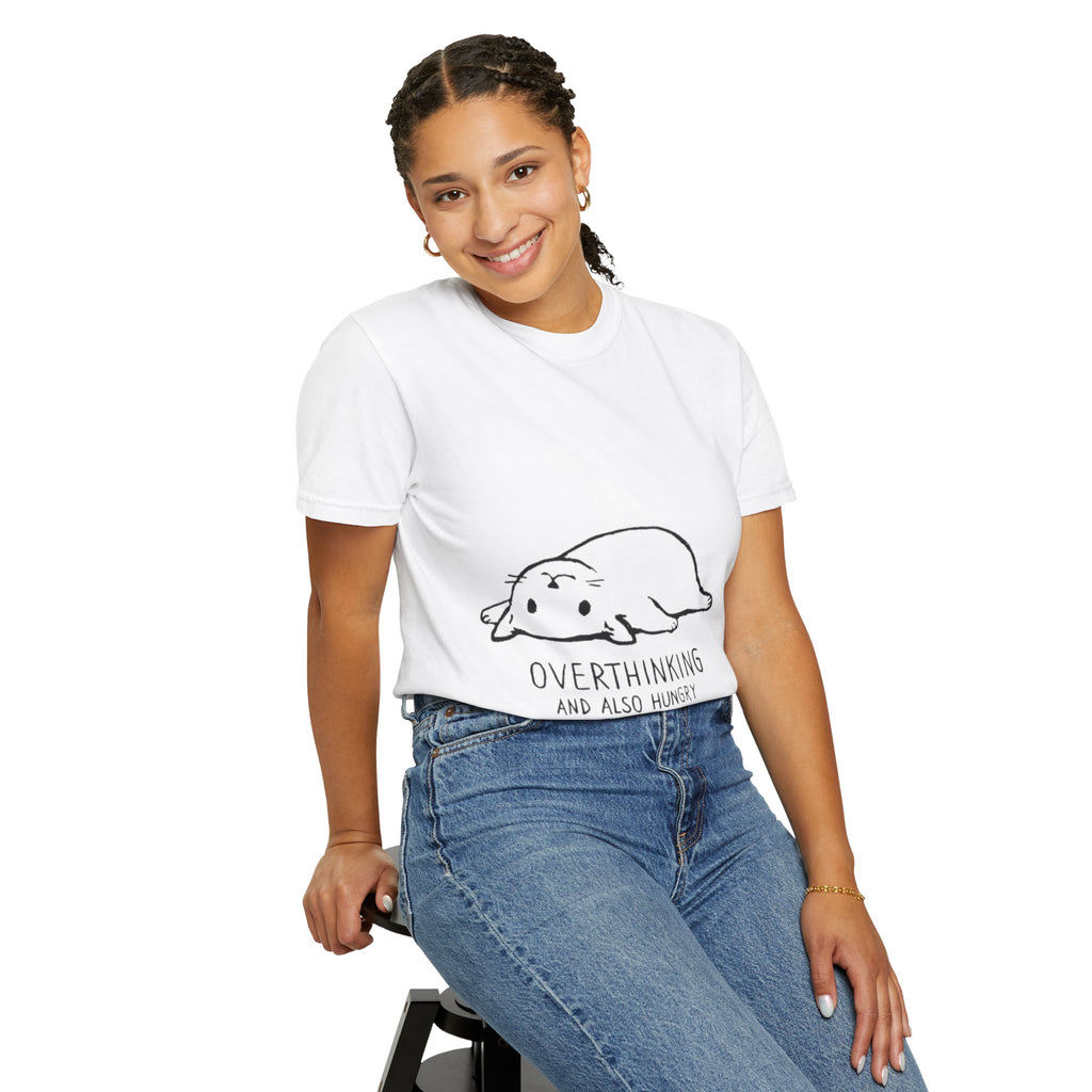 Overthinking and Also Hungry T-Shirt — Cute Lazy Cat Graphic Tee