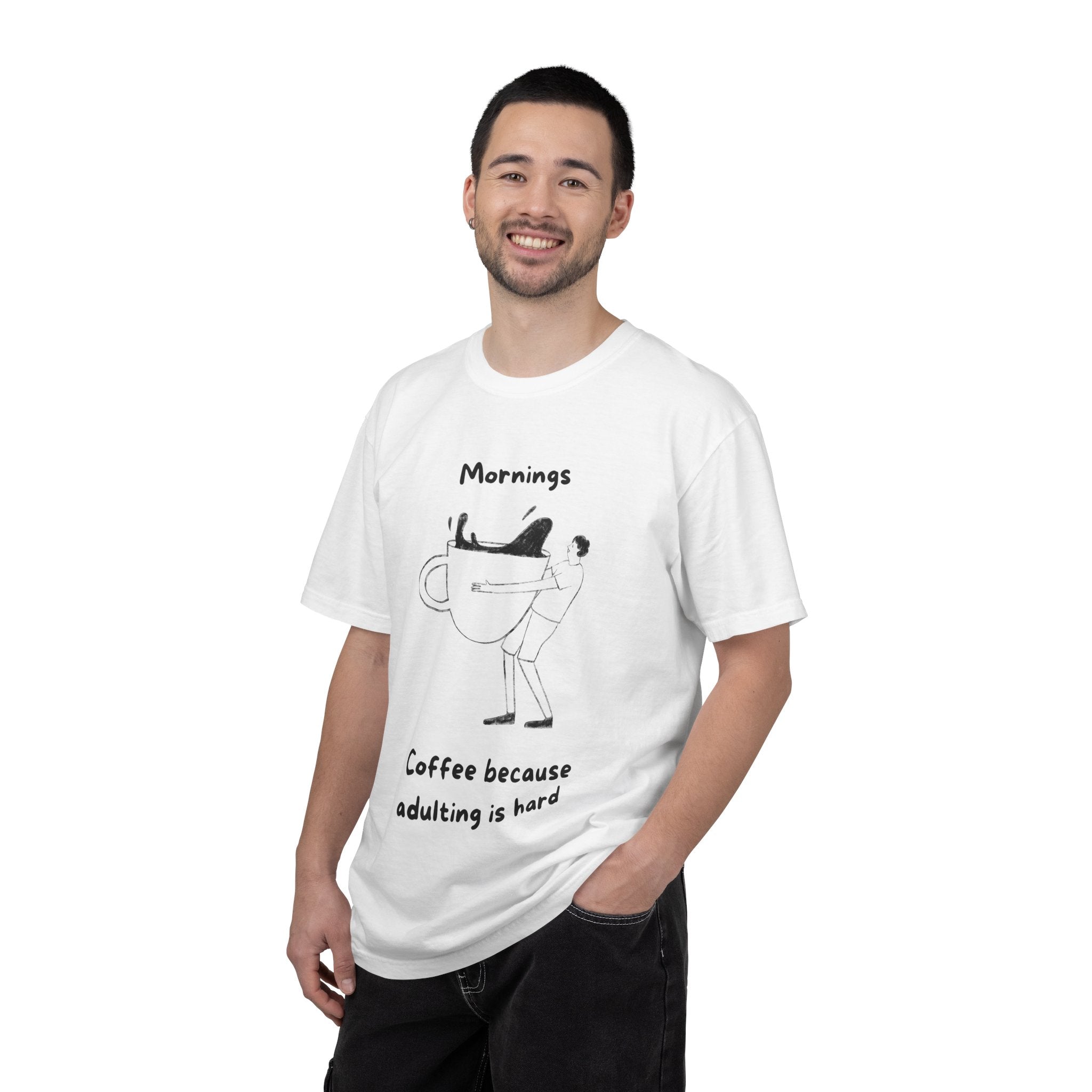 Graphic Tee — “Mornings: Coffee / Evenings: Wine Because Adulting Is Hard”