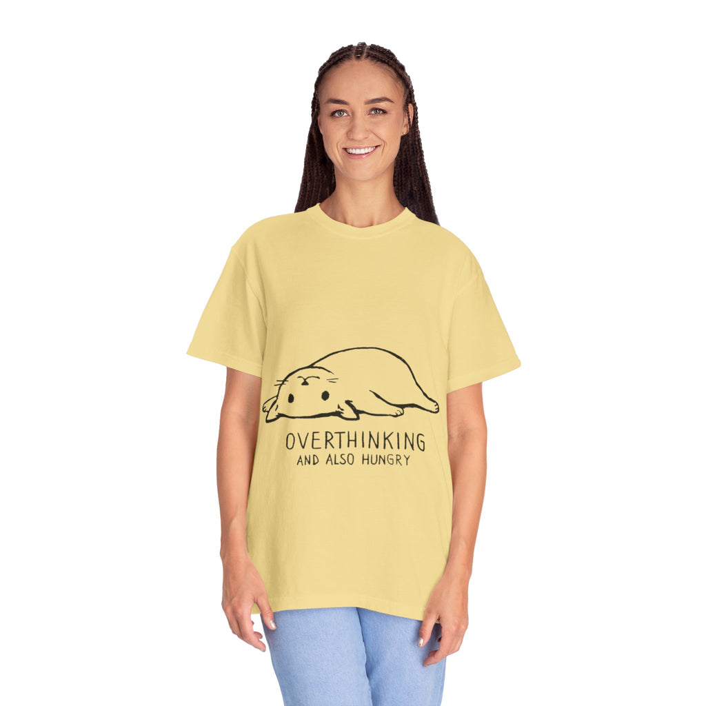 Overthinking and Also Hungry T-Shirt — Cute Lazy Cat Graphic Tee