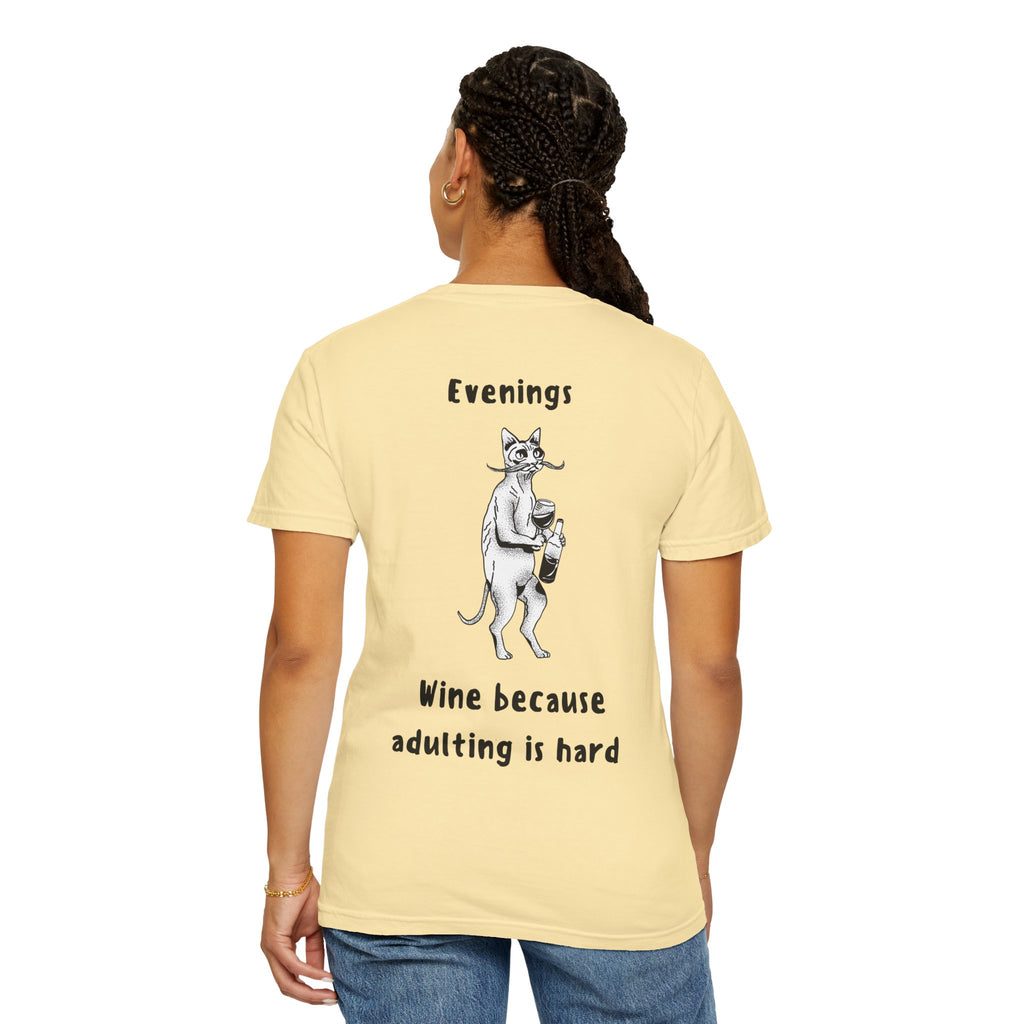 Graphic Tee — “Mornings: Coffee / Evenings: Wine Because Adulting Is Hard”