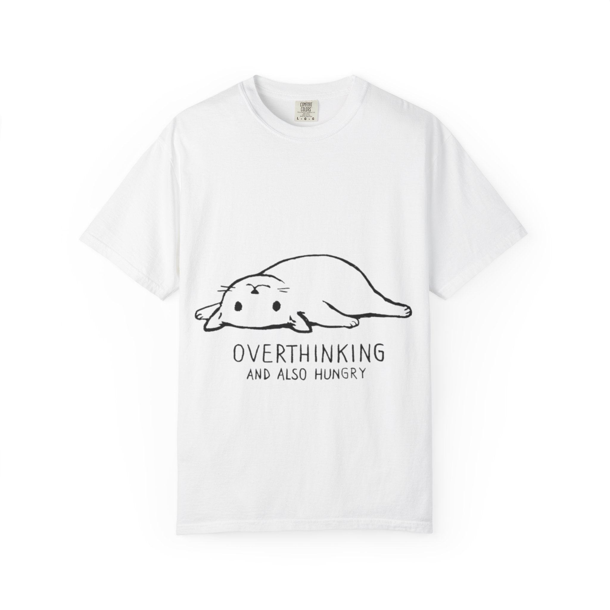 Overthinking and Also Hungry T-Shirt — Cute Lazy Cat Graphic Tee