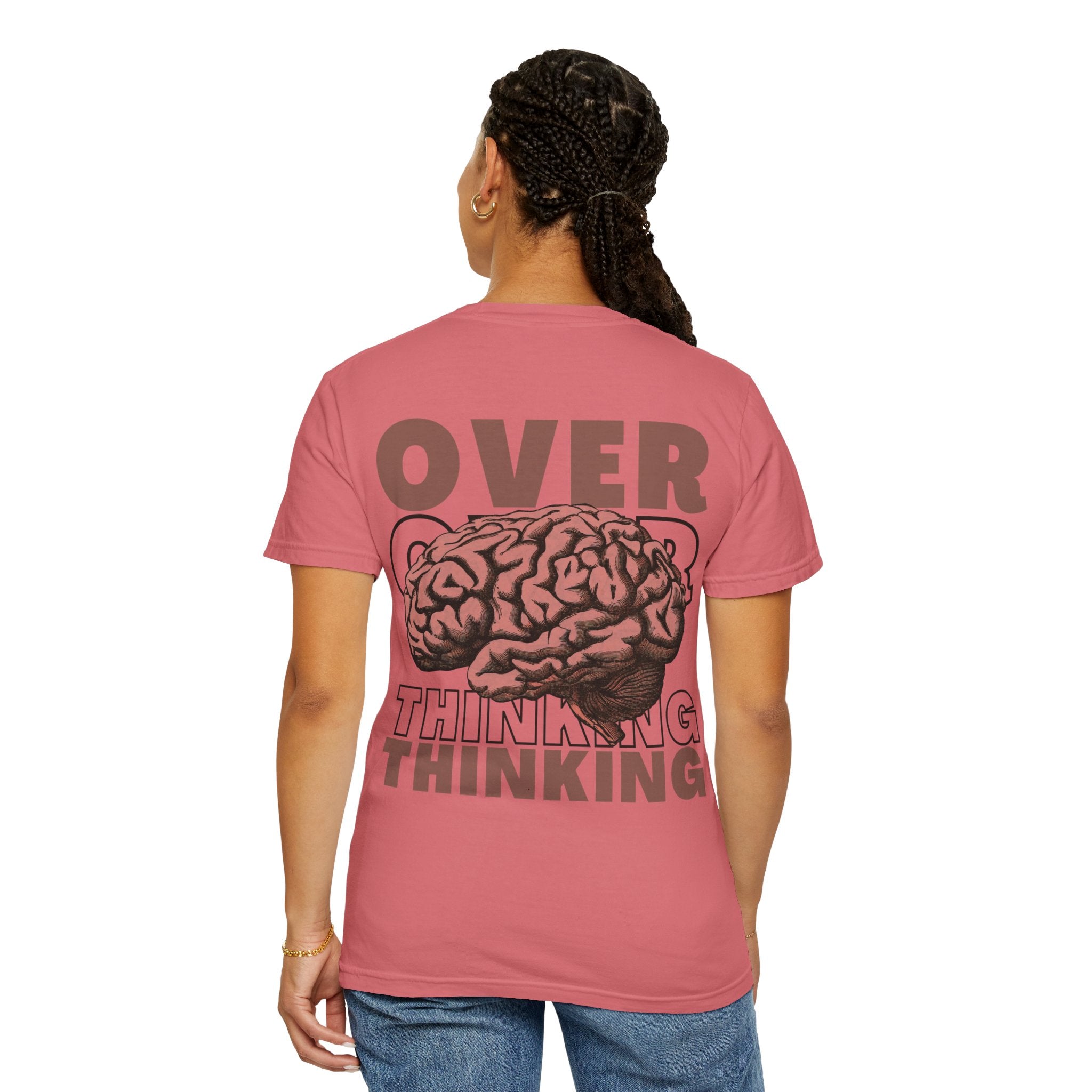 Overthinking Brain Graphic T-Shirt — "Overthinking" Back Print