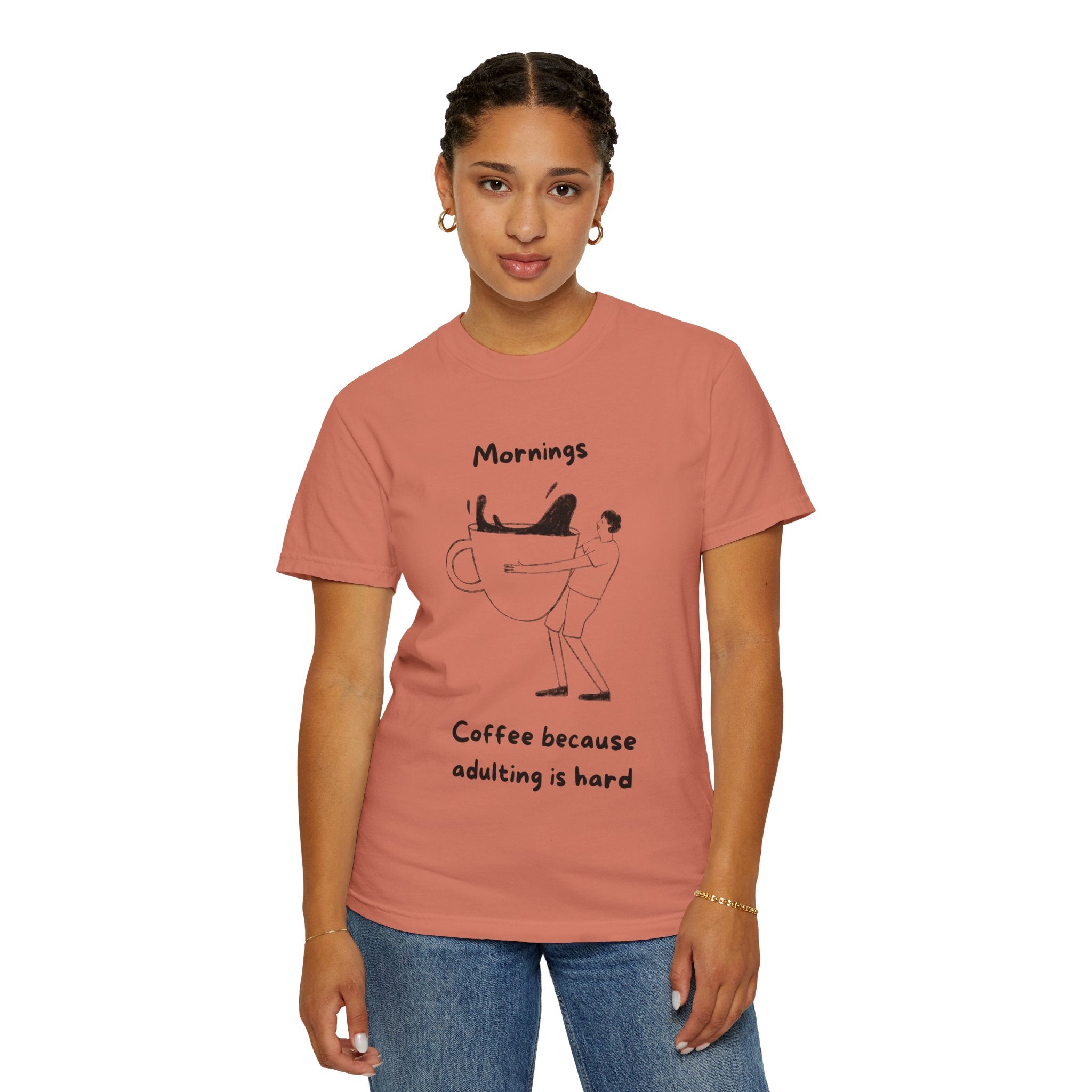 Graphic Tee — “Mornings: Coffee / Evenings: Wine Because Adulting Is Hard”