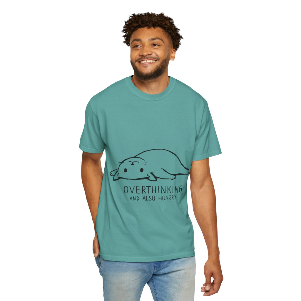 Overthinking and Also Hungry T-Shirt — Cute Lazy Cat Graphic Tee