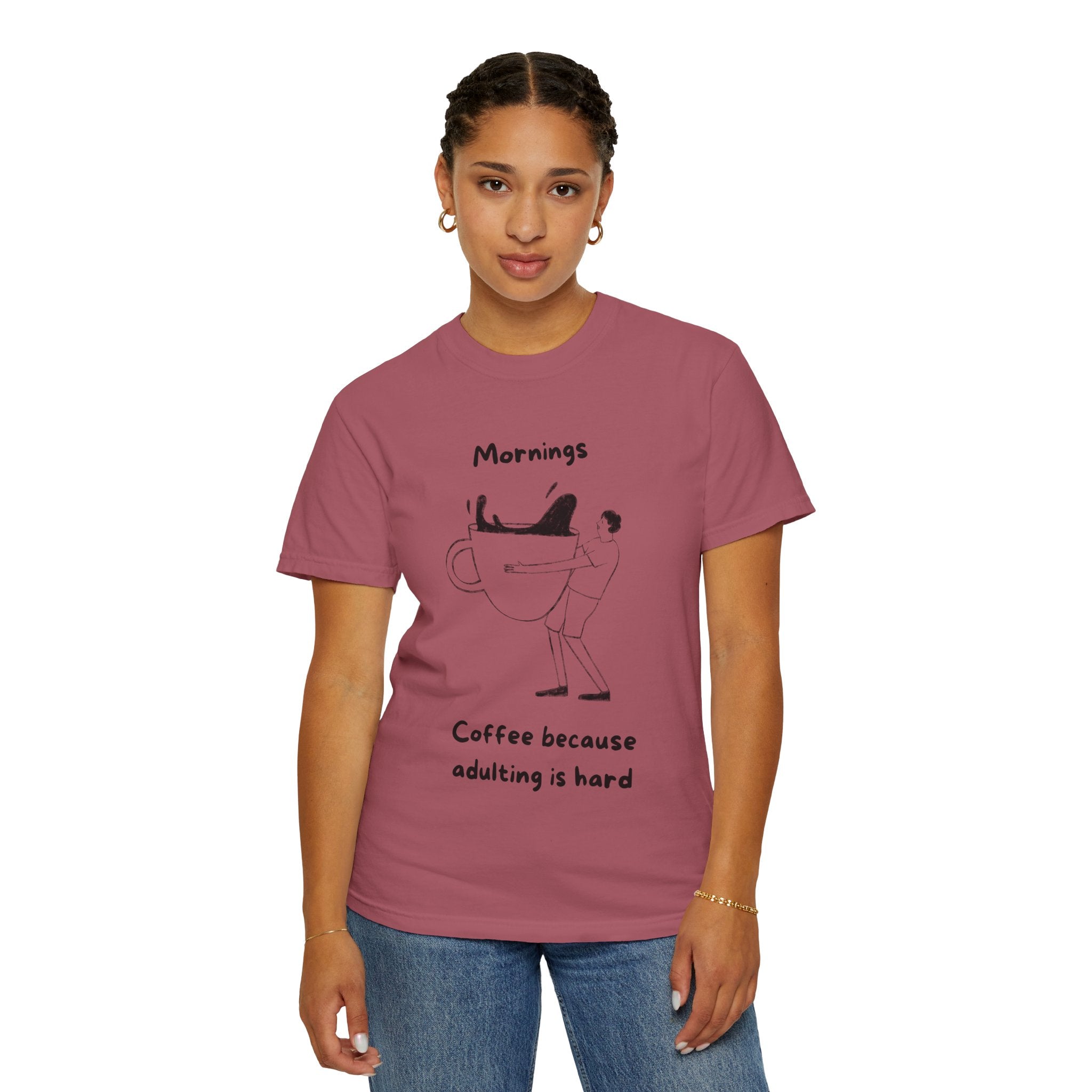 Graphic Tee — “Mornings: Coffee / Evenings: Wine Because Adulting Is Hard”