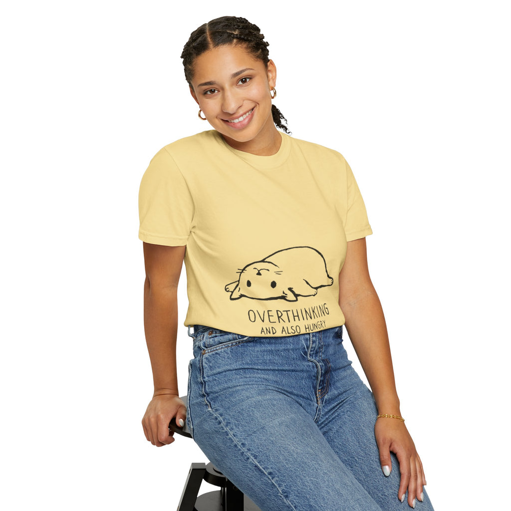 Overthinking and Also Hungry T-Shirt — Cute Lazy Cat Graphic Tee
