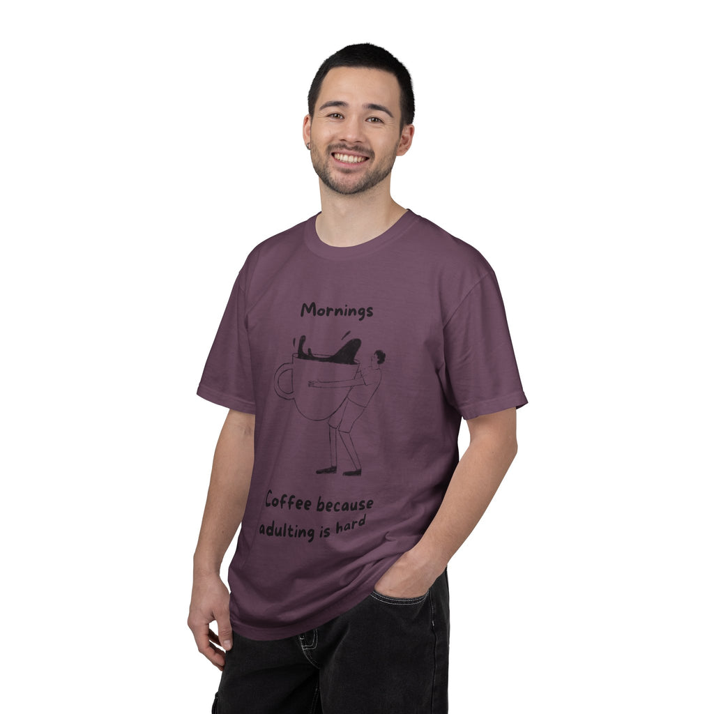 Graphic Tee — “Mornings: Coffee / Evenings: Wine Because Adulting Is Hard”
