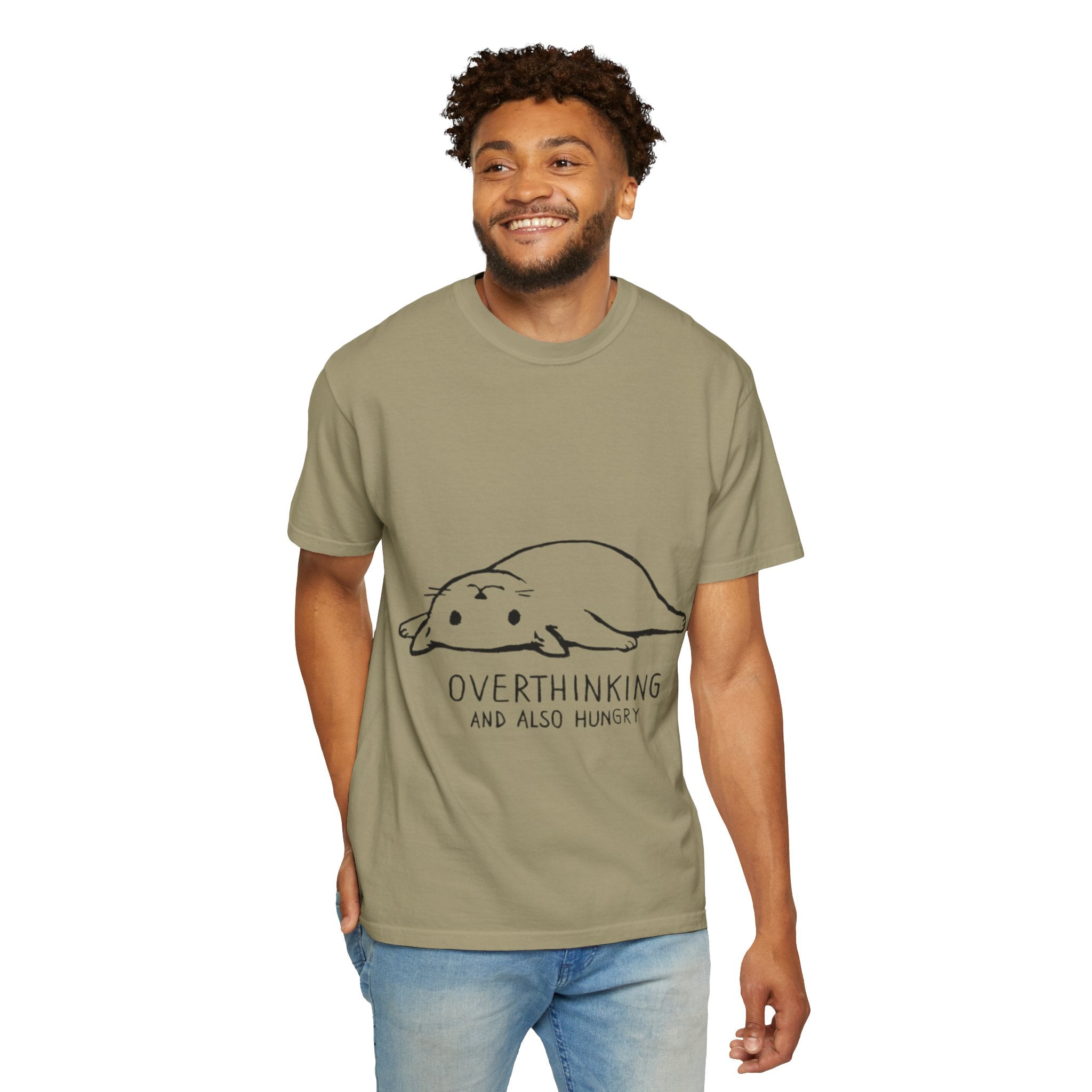Overthinking and Also Hungry T-Shirt — Cute Lazy Cat Graphic Tee