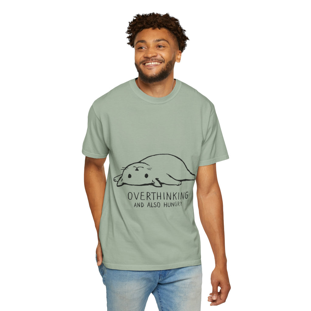 Overthinking and Also Hungry T-Shirt — Cute Lazy Cat Graphic Tee