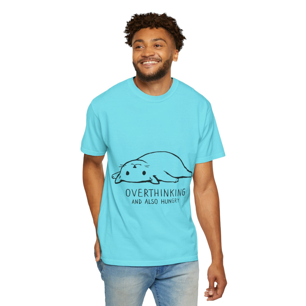 Overthinking and Also Hungry T-Shirt — Cute Lazy Cat Graphic Tee