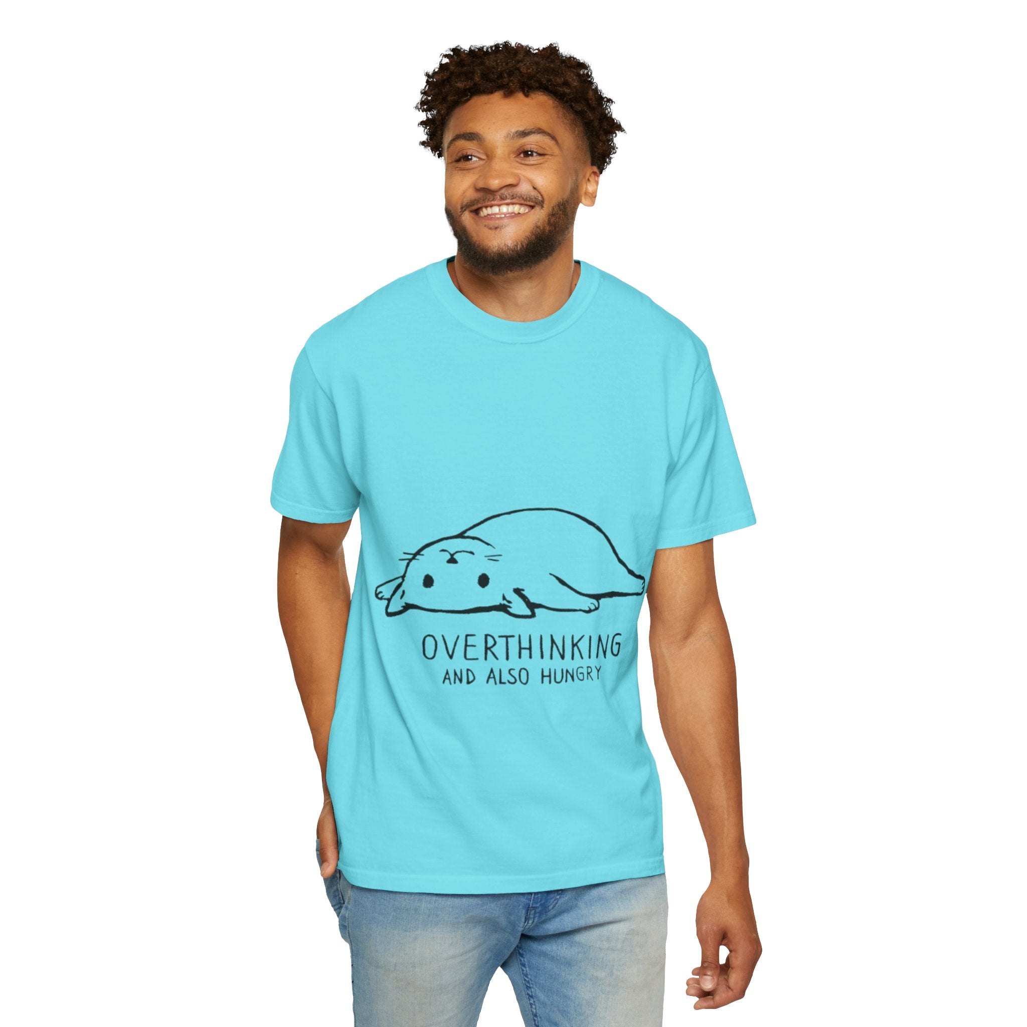 Overthinking and Also Hungry T-Shirt — Cute Lazy Cat Graphic Tee