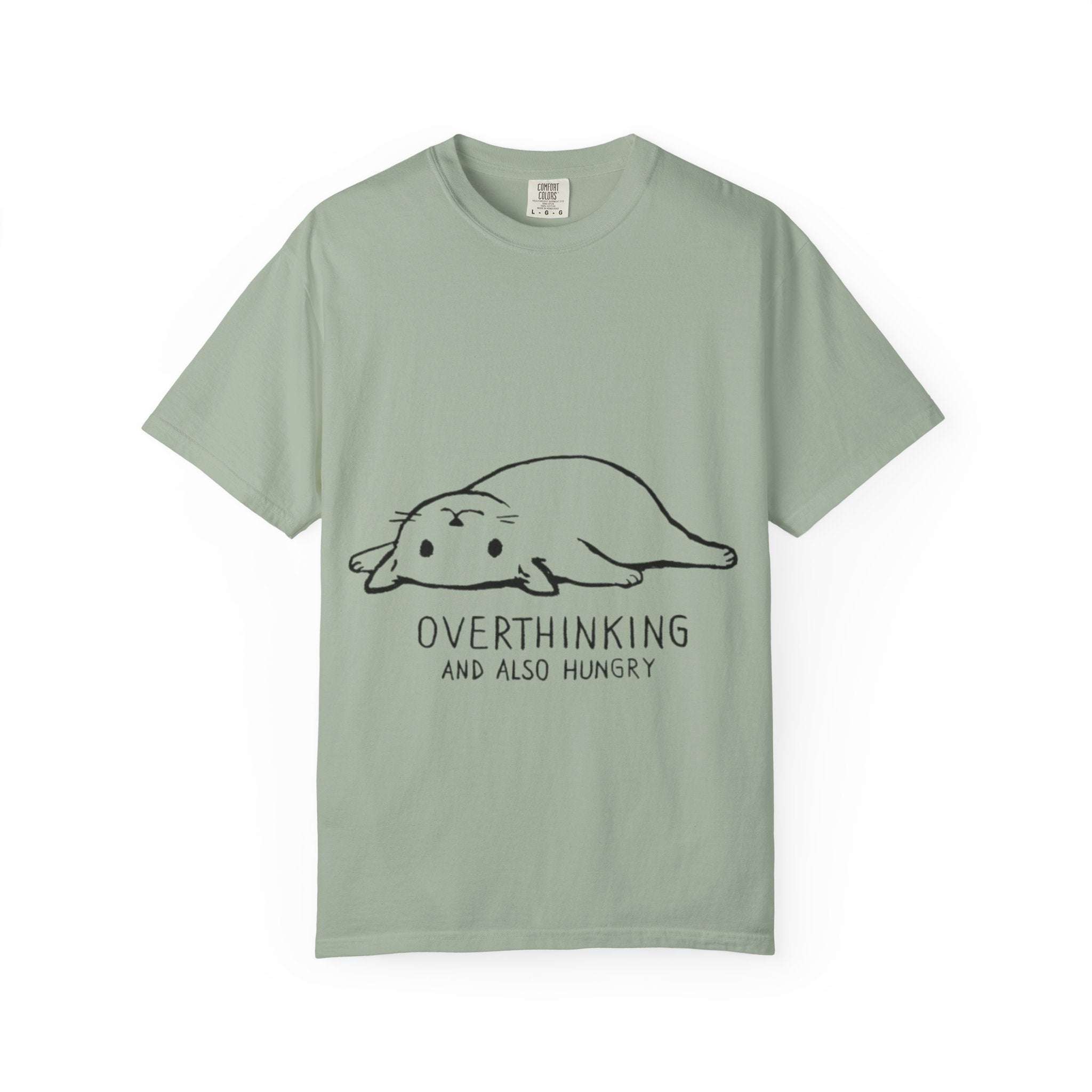 Overthinking and Also Hungry T-Shirt — Cute Lazy Cat Graphic Tee
