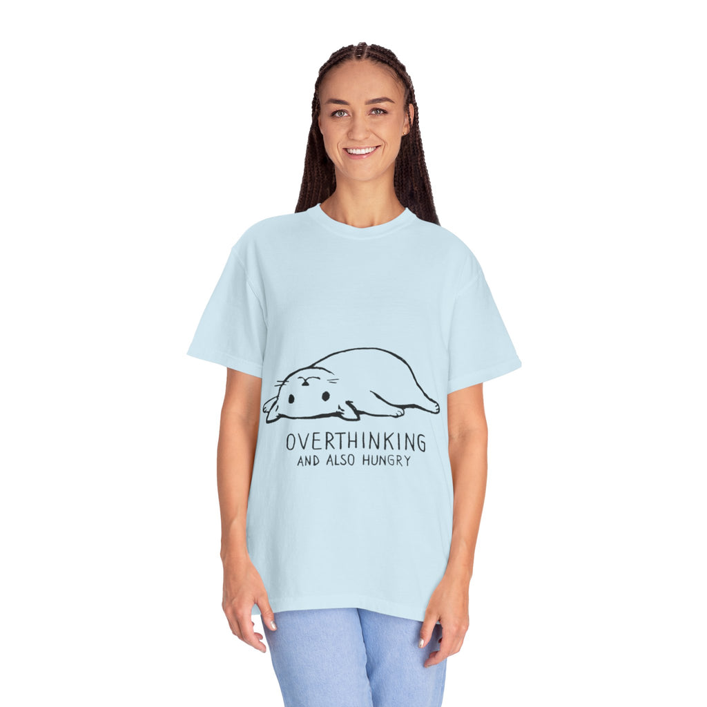Overthinking and Also Hungry T-Shirt — Cute Lazy Cat Graphic Tee