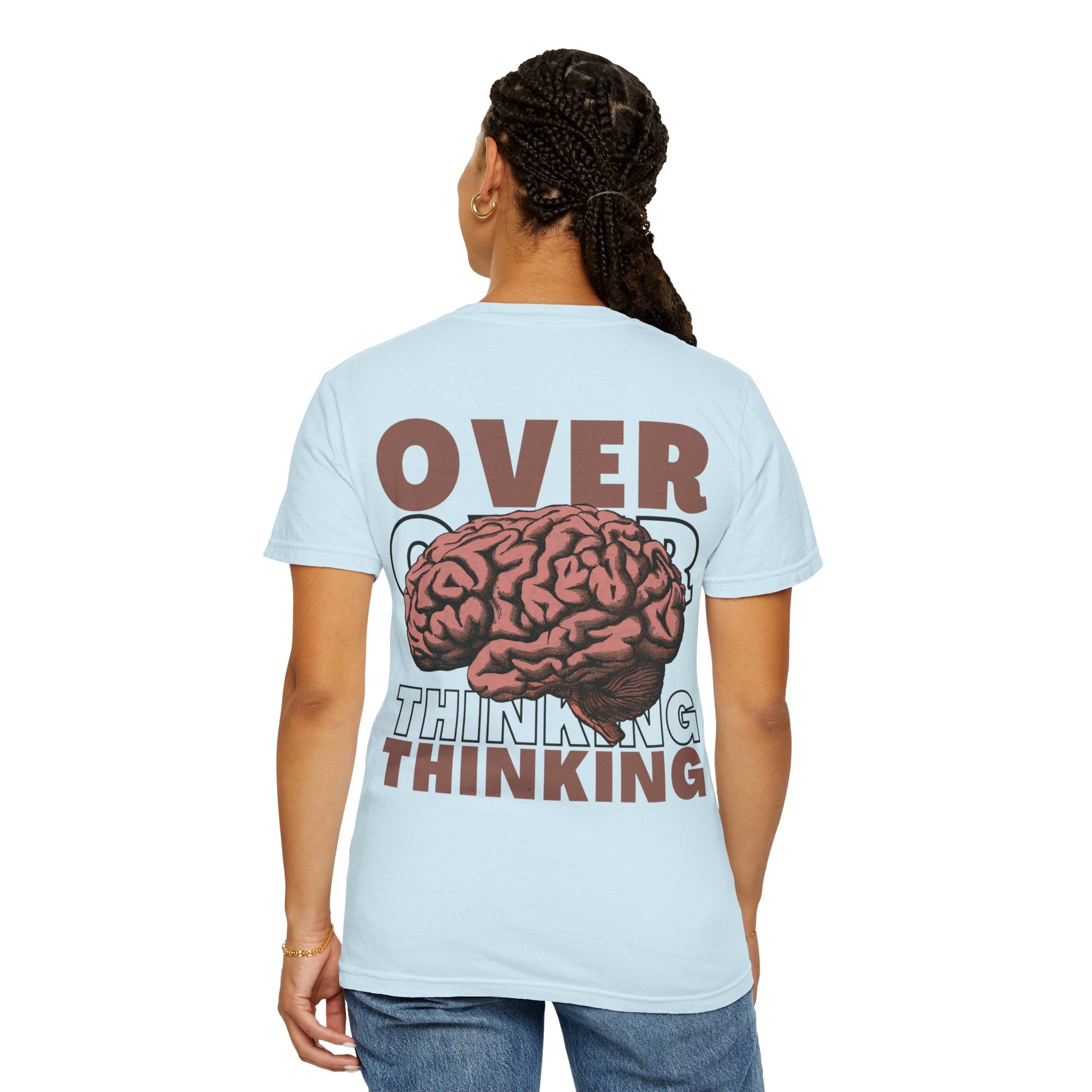 Overthinking Brain Graphic T-Shirt — "Overthinking" Back Print