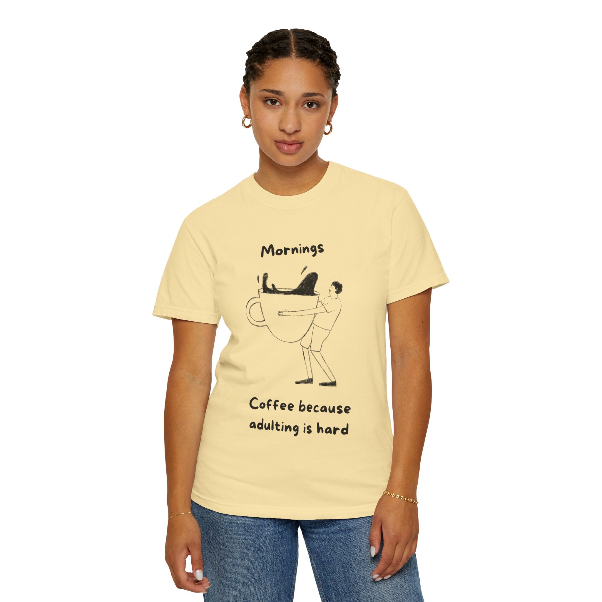 Graphic Tee — “Mornings: Coffee / Evenings: Wine Because Adulting Is Hard”