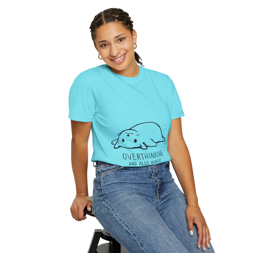 Overthinking and Also Hungry T-Shirt — Cute Lazy Cat Graphic Tee