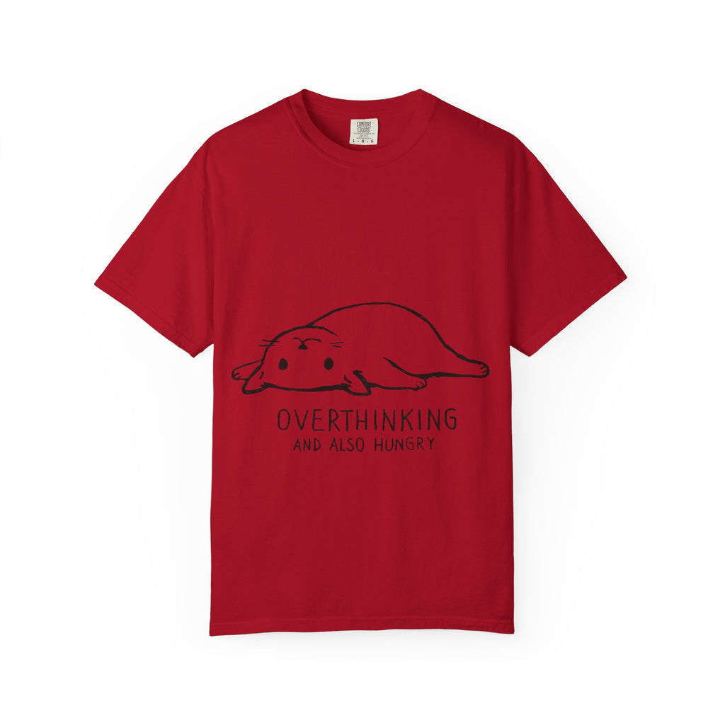 Overthinking and Also Hungry T-Shirt — Cute Lazy Cat Graphic Tee