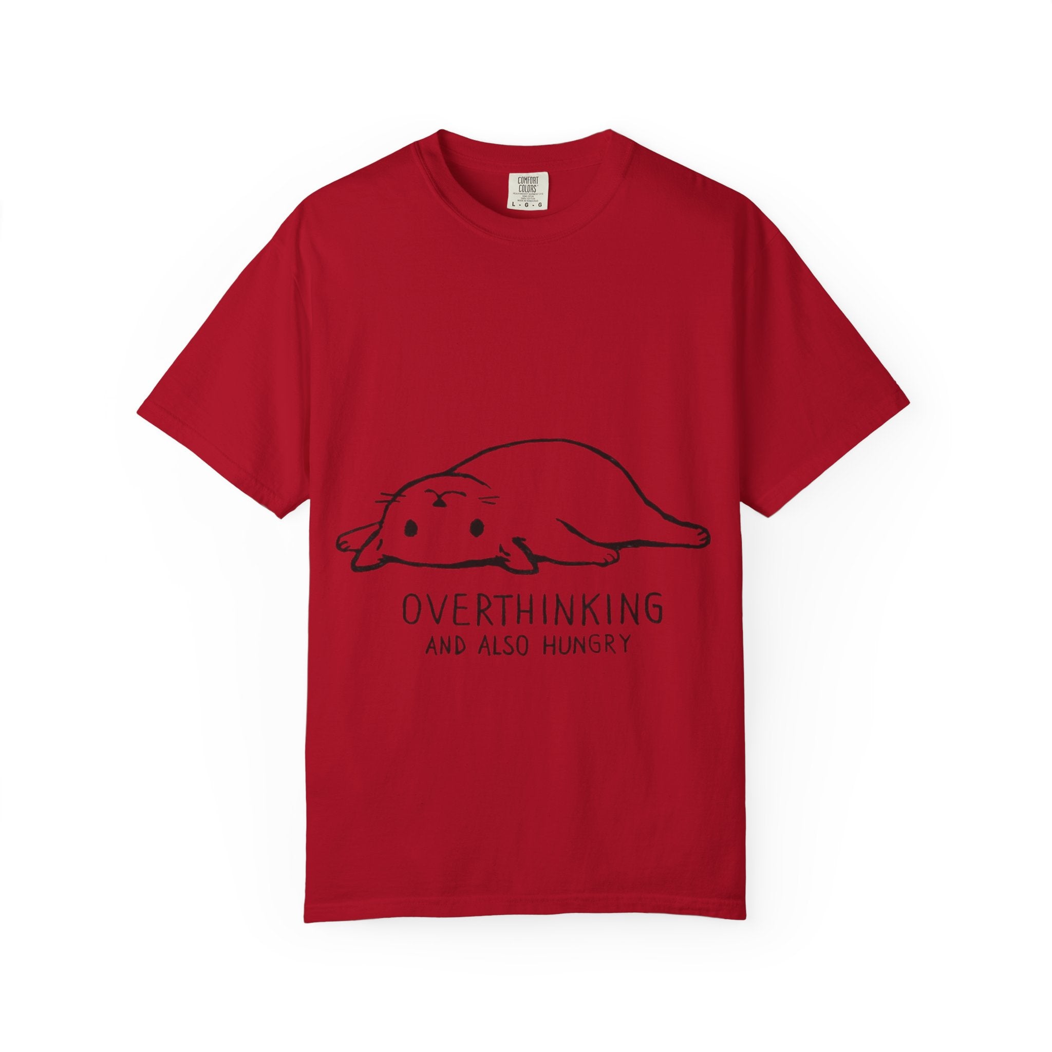Overthinking and Also Hungry T-Shirt — Cute Lazy Cat Graphic Tee