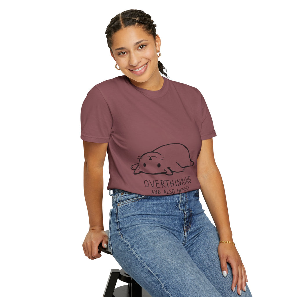 Overthinking and Also Hungry T-Shirt — Cute Lazy Cat Graphic Tee