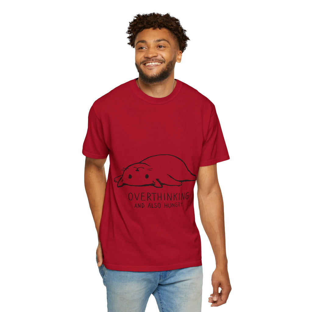 Overthinking and Also Hungry T-Shirt — Cute Lazy Cat Graphic Tee