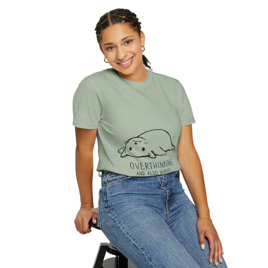 Overthinking and Also Hungry T-Shirt — Cute Lazy Cat Graphic Tee