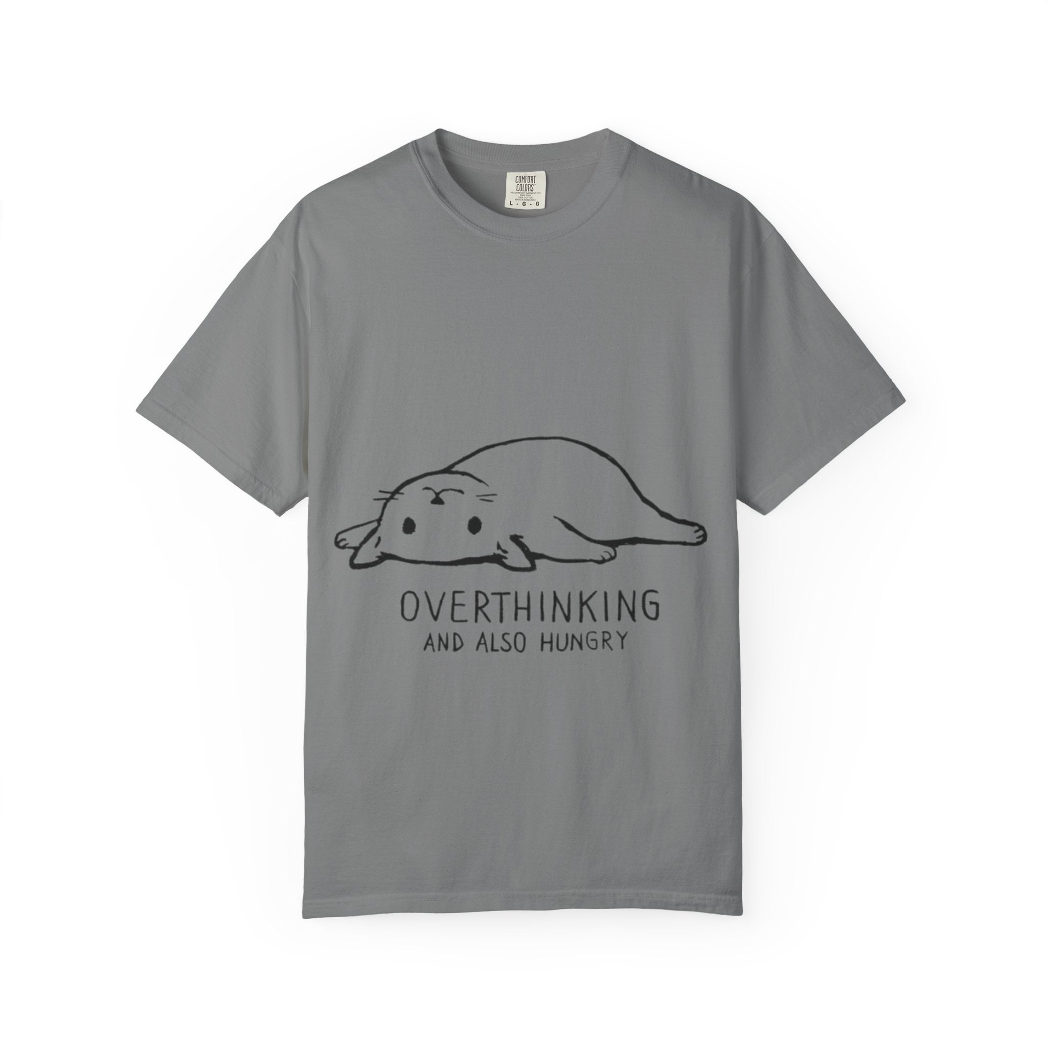 Overthinking and Also Hungry T-Shirt — Cute Lazy Cat Graphic Tee