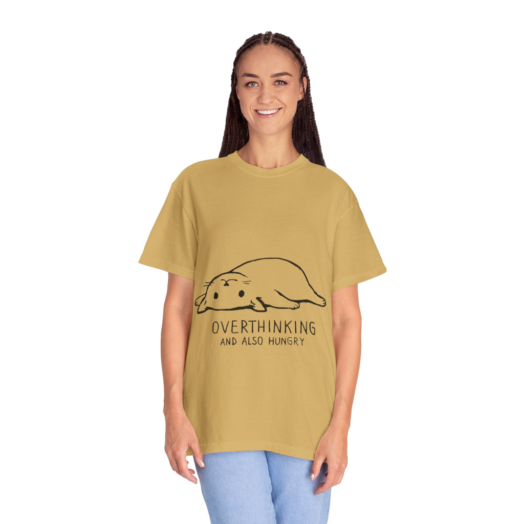 Overthinking and Also Hungry T-Shirt — Cute Lazy Cat Graphic Tee